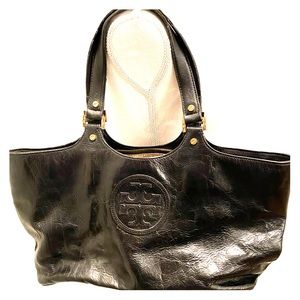Tory Burch black leather bombe tote